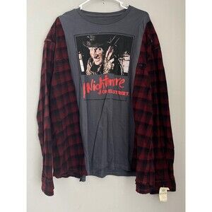 Freddy Krueger Tshirt Flannel. Reworked. Horror Movie Shirt.
